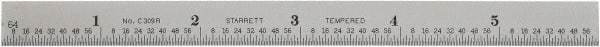 Starrett - 6" Long, 1/64, 1/32, 1/16" Graduation, Flexible Steel Rule - 9R Graduation Style, 1/2" Wide, Silver, Satin Chrome Finish - Eagle Tool & Supply
