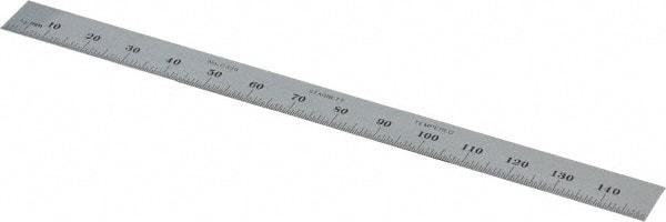 Starrett - 150mm Long, 0.5, 1mm Graduation, Flexible Steel Rule - Metric Graduation Style, 1/2" Wide, Silver, Satin Chrome Finish - Eagle Tool & Supply