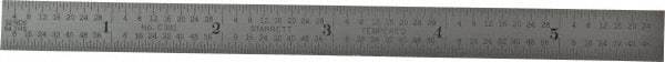 Starrett - 5-3/4" Long, 1/64, 1/32" and 0.5, 1mm Graduation, Flexible Steel Rule - English/Metric Graduation Style, 1/2" Wide, Silver, Satin Chrome Finish - Eagle Tool & Supply