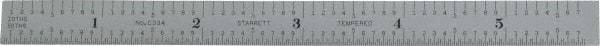 Starrett - 5-3/4" Long, 1/50, 1/10" and 0.5, 1mm Graduation, Flexible Steel Rule - Decimal/Metric Graduation Style, 1/2" Wide, Silver, Satin Chrome Finish - Eagle Tool & Supply
