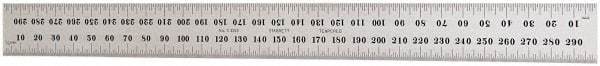Starrett - 300mm Long, 0.5, 1mm Graduation, Flexible Steel Rule - Metric Graduation Style, 1" Wide, Silver, Satin Chrome Finish - Eagle Tool & Supply
