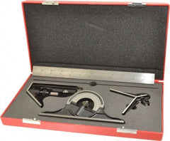 Starrett - 4 Piece, 12" Combination Square Set - 1/16, 1/32, 1/64 & 1/8" (4R) Graduation, Steel Blade, Forged Steel Center, Protractor & Square Head - Eagle Tool & Supply