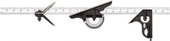 Starrett - 4 Piece, 24" Combination Square Set - 1/100, 1/32, 1/50 & 1/64" (16R) Graduation, Hardened Steel Blade, Cast Iron & Forged Steel Center, Protractor & Square Head - Eagle Tool & Supply