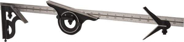Starrett - 4 Piece, 24" Combination Square Set - 1/16, 1/32, 1/64 & 1/8" (4R) Graduation, Steel Blade, Cast Iron Center, Protractor & Square Head - Eagle Tool & Supply