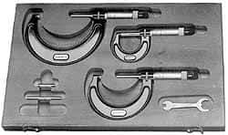 Starrett - 6 to 12" Range, 6 Piece Mechanical Outside Micrometer Set - 0.0001" Graduation, Ratchet Stop Thimble, Carbide Tipped Face - Eagle Tool & Supply