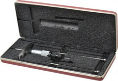 Starrett - 0 to 3" Range, 3 Rod, Mechanical Depth Micrometer - Ratchet Stop Thimble, 2-1/2" Base Length, 0.01mm Graduation, 1/8" Rod Diam - Eagle Tool & Supply