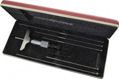 Starrett - 0 to 6" Range, 6 Rod, Mechanical Depth Micrometer - Ratchet Stop Thimble, 2-1/2" Base Length, 0.01mm Graduation, 1/8" Rod Diam - Eagle Tool & Supply