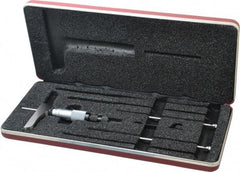 Starrett - 0 to 3" Range, 3 Rod, Satin Chrome Finish Mechanical Depth Micrometer - Ratchet Stop Thimble, 2" Base Length, 0.01mm Graduation, 5/32" Rod Diam - Eagle Tool & Supply