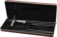 Starrett - 0 to 6" Range, 6 Rod, Satin Chrome Finish Mechanical Depth Micrometer - Ratchet Stop Thimble, 3" Base Length, 0.01mm Graduation, 5/32" Rod Diam - Eagle Tool & Supply