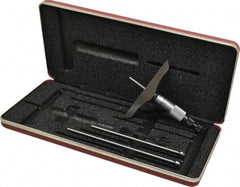 Starrett - 0 to 3" Range, 3 Rod, Satin Chrome Finish Mechanical Depth Micrometer - Ratchet Stop Thimble, 4" Base Length, 0.01mm Graduation, 5/32" Rod Diam - Eagle Tool & Supply