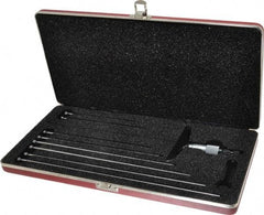 Starrett - 0 to 9" Range, 9 Rod, Satin Chrome Finish Mechanical Depth Micrometer - Ratchet Stop Thimble, 4" Base Length, 0.01mm Graduation, 5/32" Rod Diam - Eagle Tool & Supply