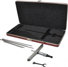 Starrett - 0 to 6" Range, 6 Rod, Satin Chrome Finish Mechanical Depth Micrometer - Ratchet Stop Thimble, 6" Base Length, 0.01mm Graduation, 5/32" Rod Diam - Eagle Tool & Supply