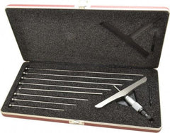 Starrett - 0 to 9" Range, 9 Rod, Satin Chrome Finish Mechanical Depth Micrometer - Ratchet Stop Thimble, 6" Base Length, 0.01mm Graduation, 5/32" Rod Diam - Eagle Tool & Supply