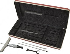 Starrett - 0 to 3" Range, 3 Rod, Mechanical Depth Micrometer - Ratchet Stop Thimble, 4" Base Length, 0.01mm Graduation, 1/8" Rod Diam - Eagle Tool & Supply