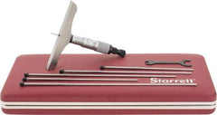 Starrett - 0 to 6" Range, 6 Rod, Mechanical Depth Micrometer - Ratchet Stop Thimble, 4" Base Length, 0.01mm Graduation, 1/8" Rod Diam - Eagle Tool & Supply