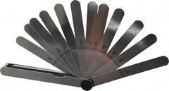 Starrett - 13 Piece, 0.0015 to 0.2" Thick, Parallel Feeler Gage Set - 4-1/2" Leaf Length, 1/2" Wide, Tempered Steel - Eagle Tool & Supply