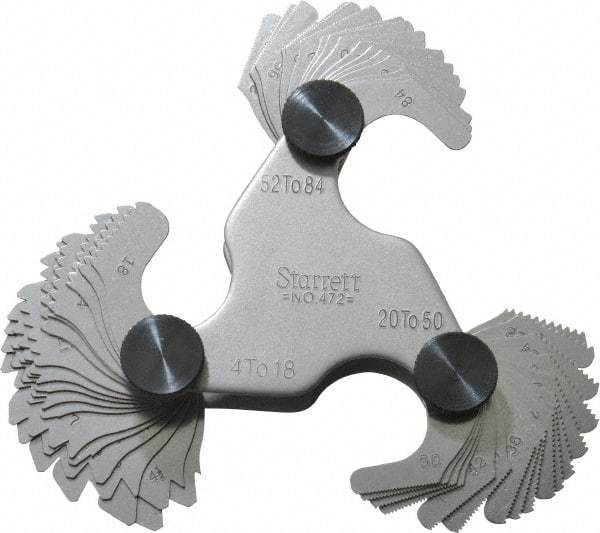 Starrett - 51 Leaf, 4 to 84 TPI Range, Steel Screw Pitch Gage - 60° Thread Angle - Eagle Tool & Supply