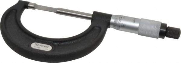 Starrett - 0" to 1" Mechanical Satin Chrome Coated Blade Micrometer - 0.001" Graduation, 1/32" Blade Thickness, Speeder Thimble - Eagle Tool & Supply