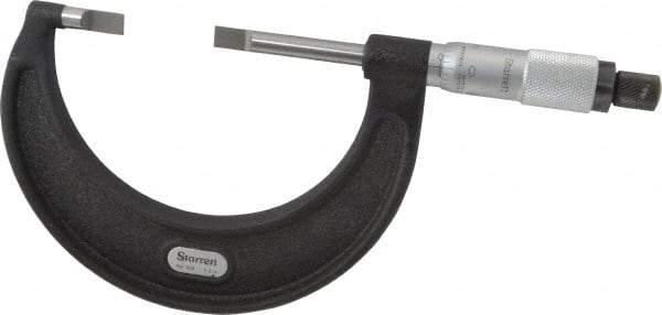Starrett - 1" to 2" Mechanical Satin Chrome Coated Blade Micrometer - 0.001" Graduation, 1/32" Blade Thickness, Speeder Thimble - Eagle Tool & Supply