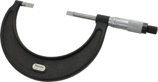 Starrett - 2" to 3" Mechanical Satin Chrome Coated Blade Micrometer - 0.001" Graduation, 1/32" Blade Thickness, Speeder Thimble - Eagle Tool & Supply