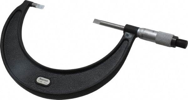 Starrett - 3" to 4" Mechanical Satin Chrome Coated Blade Micrometer - 0.001" Graduation, 1/32" Blade Thickness, Speeder Thimble - Eagle Tool & Supply