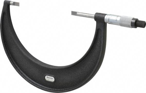 Starrett - 4" to 5" Mechanical Satin Chrome Coated Blade Micrometer - 0.001" Graduation, 1/32" Blade Thickness, Speeder Thimble - Eagle Tool & Supply