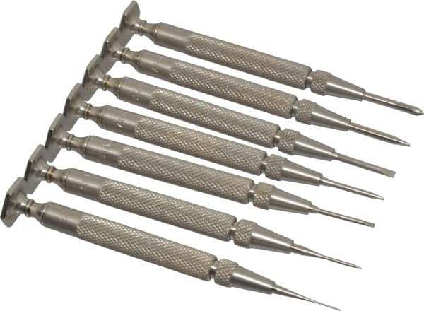 Starrett - 7 Piece Phillips & Slotted Screwdriver Set - Round Shank, Blade Sizes: Length 5/8, Bit Sizes: Philips #0 - Eagle Tool & Supply