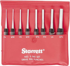 Starrett - 8 Piece, 1/16 to 5/16", Pin Punch Set - Round Shank, Comes in Vinyl Pouch - Eagle Tool & Supply