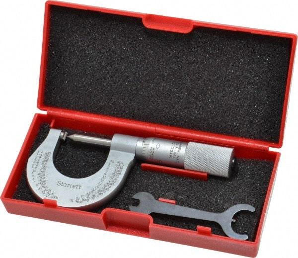 Starrett - 0 to 1" Range, Mechanical Screw Thread Micrometer - Plain Thimble, 0.001" Graduation, 0.004mm Accuracy - Eagle Tool & Supply
