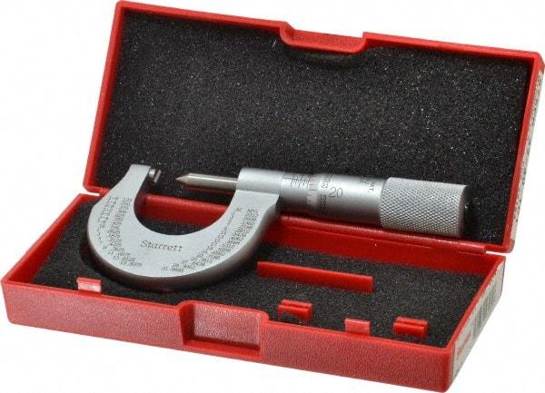 Starrett - 0 to 1" Range, Mechanical Screw Thread Micrometer - Plain Thimble, 0.001" Graduation, 0.004mm Accuracy - Eagle Tool & Supply
