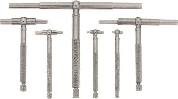 Starrett - 6 Piece, 5/16 to 6 Inch, Polished Steel Finish, Telescoping Gage Set - 2-3/8 and 3-1/4 Inch Long Handles, Includes Case - Eagle Tool & Supply