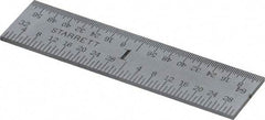 Starrett - 2" Long, 1/64, 1/32, 1/16, 1/8" Graduation, Rigid Spring Steel Rule - 4R Graduation Style, 1/2" Wide, Silver, Satin Chrome Finish - Eagle Tool & Supply