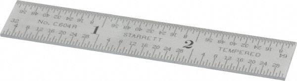 Starrett - 3" Long, 1/64, 1/32, 1/16, 1/8" Graduation, Rigid Spring Steel Rule - 4R Graduation Style, 9/16" Wide, Silver, Satin Chrome Finish - Eagle Tool & Supply