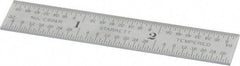 Starrett - 3" Long, 1/64, 1/32, 1/16, 1/8" Graduation, Rigid Spring Steel Rule - 4R Graduation Style, 9/16" Wide, Silver, Satin Chrome Finish - Eagle Tool & Supply