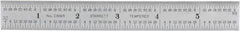 Starrett - 6" Long, 1/64, 1/32, 1/16, 1/8" Graduation, Rigid Spring Steel Rule - 4R Graduation Style, 3/4" Wide, Silver, Satin Chrome Finish - Eagle Tool & Supply