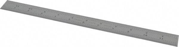 Starrett - 12" Long, 1/64, 1/32, 1/16, 1/8" Graduation, Rigid Spring Steel Rule - 4R Graduation Style, 1" Wide, Silver, Satin Chrome Finish - Eagle Tool & Supply
