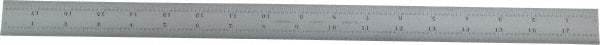 Starrett - 18" Long, 1/64, 1/32, 1/16, 1/8" Graduation, Rigid Spring Steel Rule - 4R Graduation Style, 1-1/8" Wide, Silver, Satin Chrome Finish - Eagle Tool & Supply
