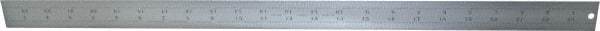 Starrett - 24" Long, 1/64, 1/32, 1/16, 1/8" Graduation, Rigid Spring Steel Rule - 4R Graduation Style, 1-1/4" Wide, Silver, Satin Chrome Finish - Eagle Tool & Supply