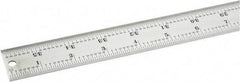 Starrett - 36" Long, 1/64, 1/32, 1/16, 1/8" Graduation, Rigid Spring Steel Rule - 4R Graduation Style, 1-1/4" Wide, Silver, Satin Chrome Finish - Eagle Tool & Supply