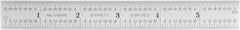 Starrett - 6" Long, 1/64, 1/32, 1/16, 1/8" Graduation, Rigid Spring Steel Rule - 4R Graduation Style, 3/4" Wide, Silver, Satin Chrome Finish - Eagle Tool & Supply