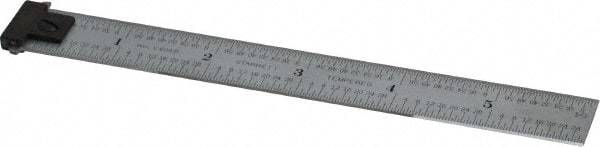 Starrett - 6" Long, 1/64, 1/32, 1/16, 1/8" Graduation, Rigid Spring Steel Rule - 4R Graduation Style, 3/4" Wide, Silver, Satin Chrome Finish - Eagle Tool & Supply