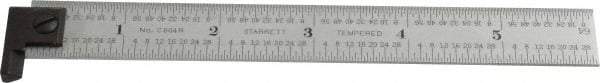 Starrett - 6" Long, 1/64, 1/32, 1/16, 1/8" Graduation, Rigid Spring Steel Rule - 4R Graduation Style, 3/4" Wide, Silver, Satin Chrome Finish - Eagle Tool & Supply