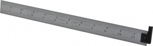 Starrett - 12" Long, 1/64, 1/32, 1/16, 1/8" Graduation, Rigid Spring Steel Rule - 4R Graduation Style, 1" Wide, Silver, Satin Chrome Finish - Eagle Tool & Supply