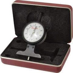 Starrett - 0 to 3 Inch Range, Ground Steel, White Dial Depth Gage - 0.001 Inch Graduation, 2-1/2 Inch Base Measuring Length - Eagle Tool & Supply