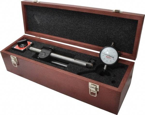 Starrett - 0.01mm Graduation, 0-25-0 Dial Reading, Dial Indicator & Base Kit - 3-1/2" Base Length x 3" Base Width x 3" Base Height x 5" Base Diam, 2-1/4" Dial Diam - Eagle Tool & Supply