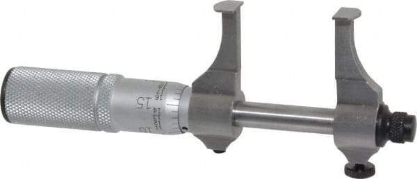 Starrett - 1/2 to 1-1/2 Inch Inside Measurement, Satin Chrome Finish, Mechanical Groove Micrometer - 0.001 Inch Graduation, 0.0002 Inch Accuracy, 5/64 Inch Groove Depth, Friction Thimble, Includes Lock Screw - Eagle Tool & Supply