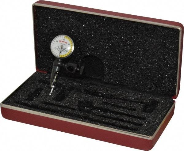 Starrett - 3 Piece, 0" to 0.03" Measuring Range, 15/16" Dial Diam, 0-15-0 Dial Reading, White & Yellow Dial Test Indicator Kit - 5/32" Contact Point Length, 3mm Ball Diam, 0.001" Dial Graduation - Eagle Tool & Supply