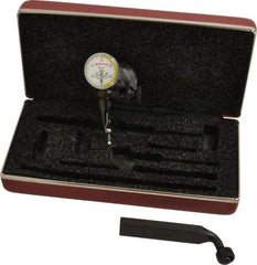 Starrett - 3 Piece, 0" to 0.03" Measuring Range, 15/16" Dial Diam, 0-15-0 Dial Reading, White & Yellow Dial Test Indicator Kit - 5/32" Contact Point Length, 3mm Ball Diam, 0.001" Dial Graduation - Eagle Tool & Supply