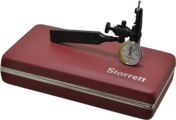 Starrett - 4 Piece, 0mm to 0.7mm Measuring Range, 15/16" Dial Diam, 0-35-0 Dial Reading, White & Yellow Dial Test Indicator Kit - 5/32" Contact Point Length, 3mm Ball Diam, 0.01mm Dial Graduation - Eagle Tool & Supply
