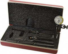 Starrett - 11 Piece, 0mm to 0.7mm Measuring Range, 15/16" Dial Diam, 0-35-0 Dial Reading, White & Yellow Dial Test Indicator Kit - 5/32" Contact Point Length, 0.9, 1.6 & 3mm Ball Diam, 0.01mm Dial Graduation - Eagle Tool & Supply